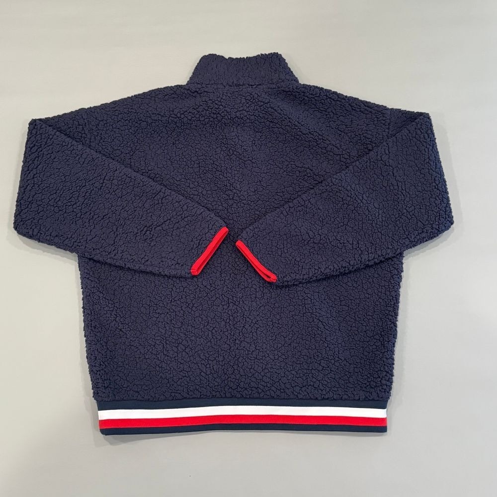 Tommy Hilfiger Sport Sherpa Fleece Quarter Zip Pullover Navy Red Trim L/G - Picture 7 of 7